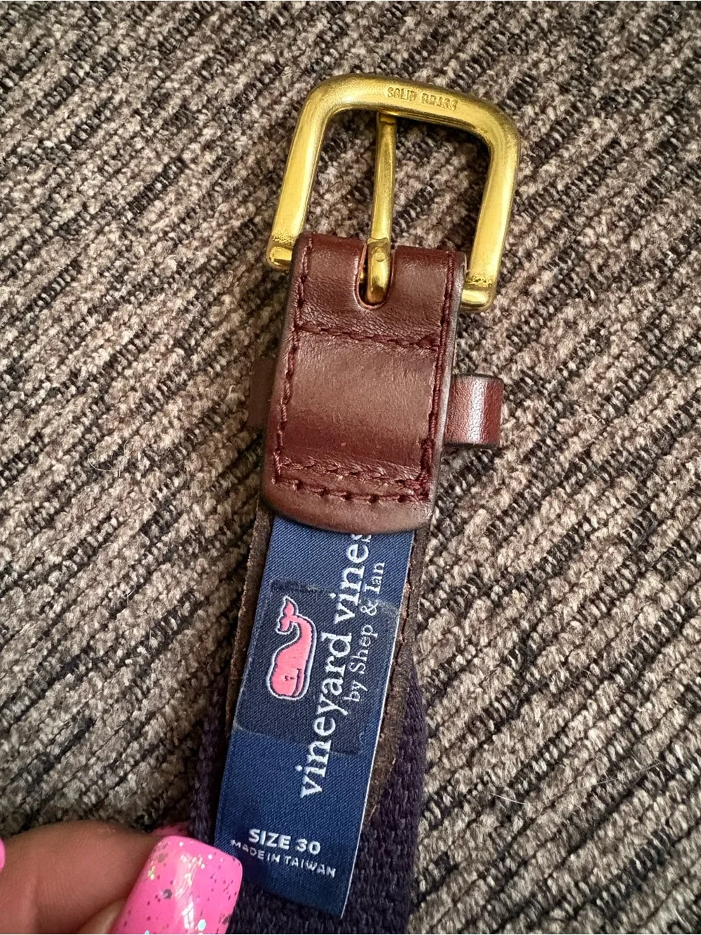 Vineyard Vines Boy’s Canvas Club Belt Pink Whale Logo Size 30